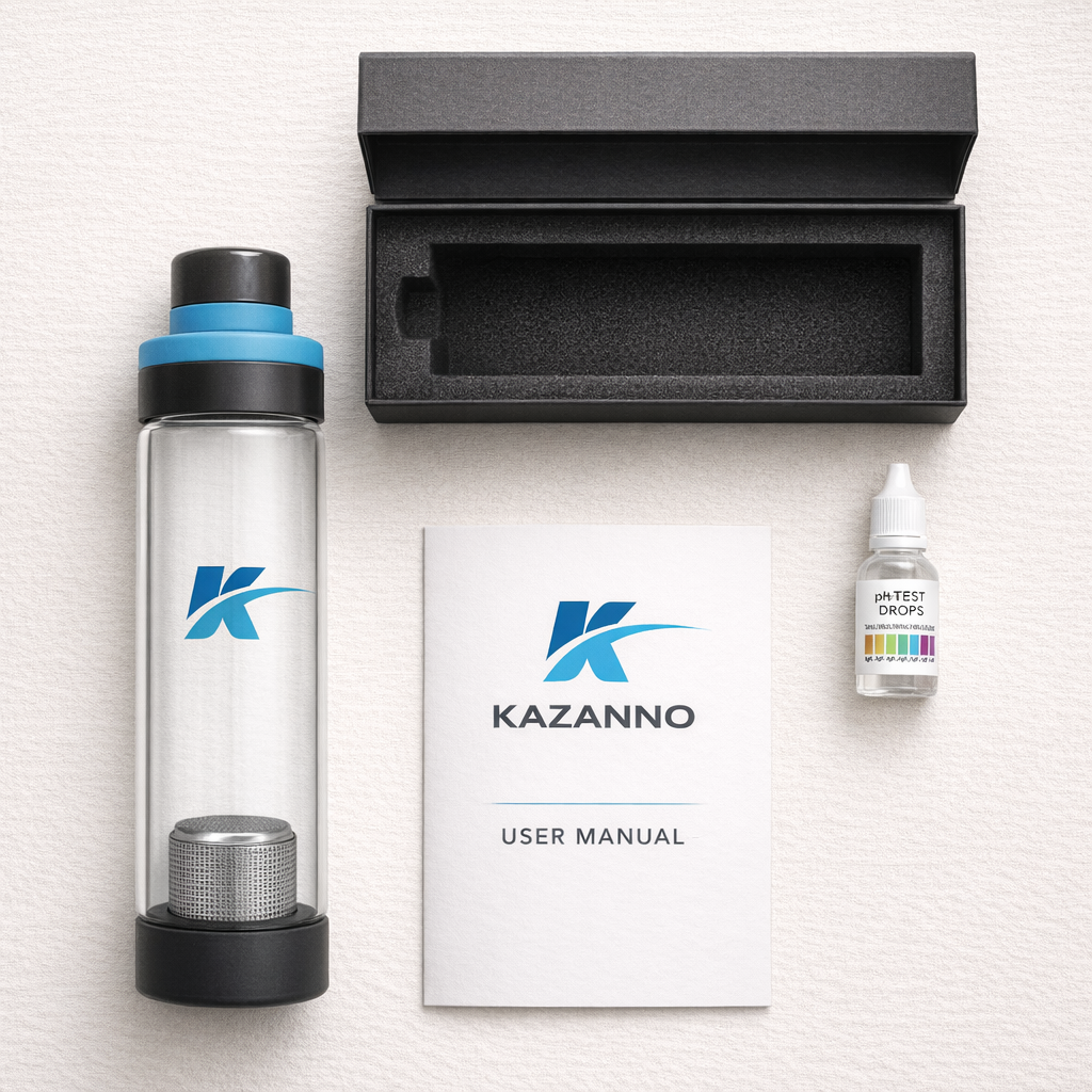Kazanno Alkaline Water Bottle | 600 ML | Borosilicate Glass Bottle | Ph Level Upto 9.5 | Get negative ORP Water