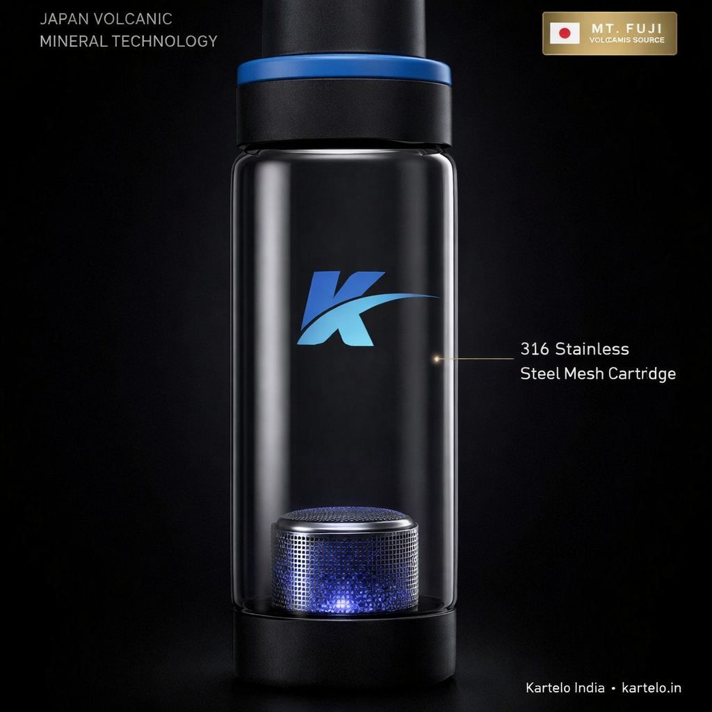 Kazanno Alkaline Water Bottle | 600 ML | Borosilicate Glass Bottle | Ph Level Upto 9.5 | Get negative ORP Water