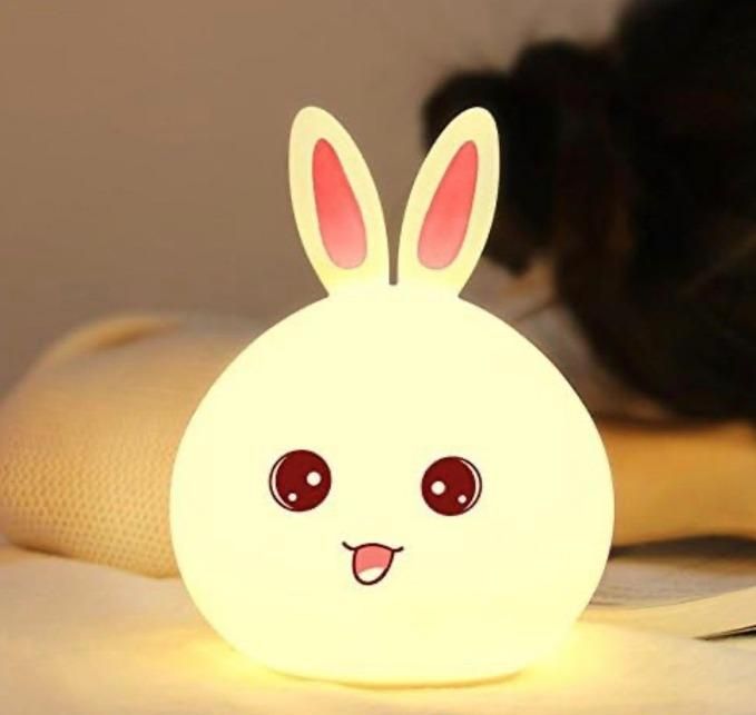 Cute Bunny Silicone Night Lamp – 7 Color Touch Light (USB Rechargeable)