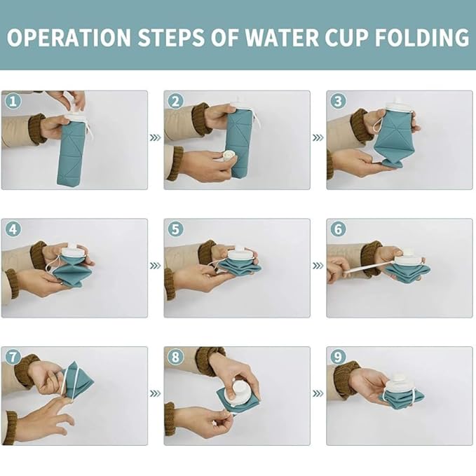 Folding Silicone Water Bottle - 600 Ml, Leak-proof Lid, BPA- (Multicolor)