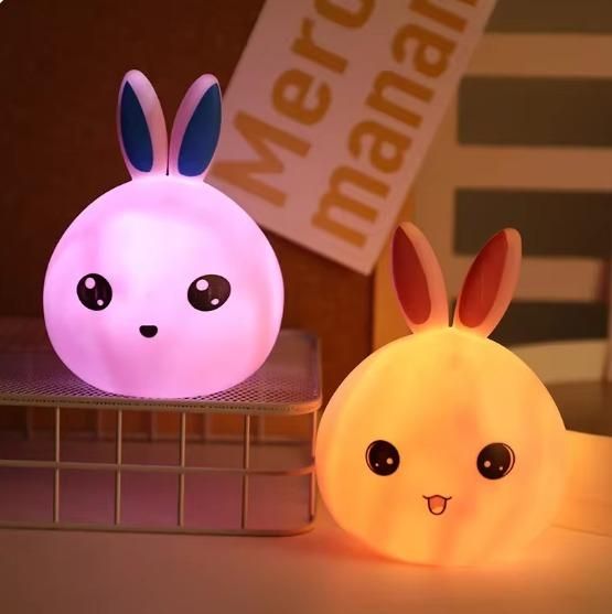 Cute Bunny Silicone Night Lamp – 7 Color Touch Light (USB Rechargeable)