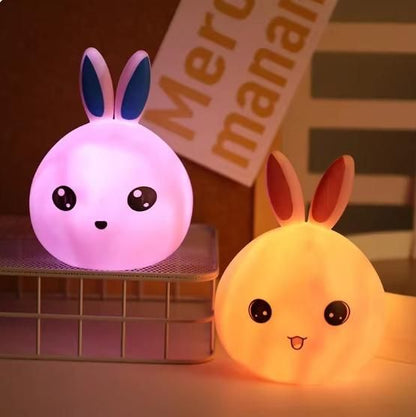 Cute Bunny Silicone Night Lamp – 7 Color Touch Light (USB Rechargeable)
