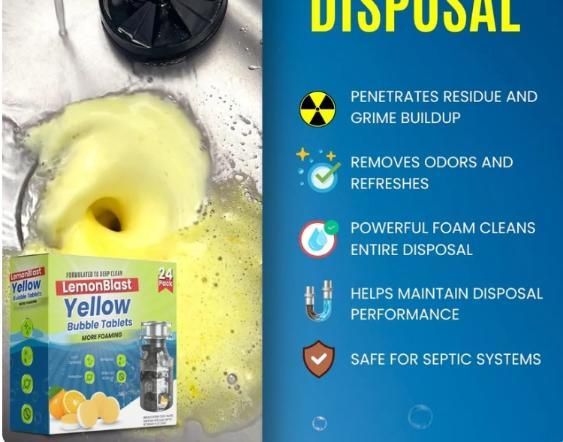 LemonBlast Yellow Bubble Tablets – Powerful Drain & Disposal Cleaner (24 Tablets)