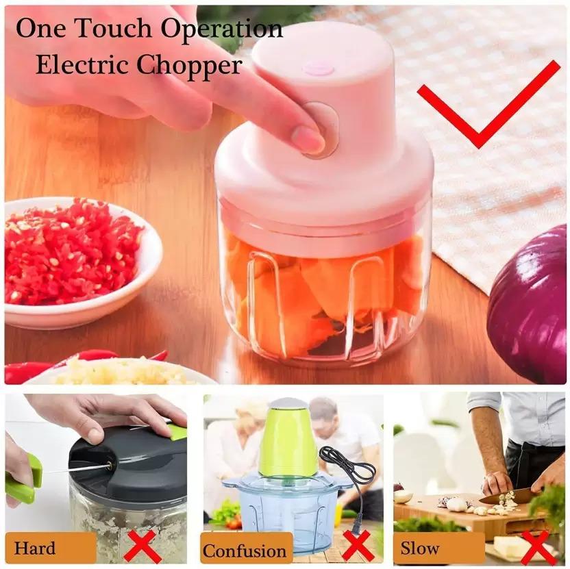 Mini Electric Food Chopper – One-Touch USB Rechargeable Vegetable Cutter