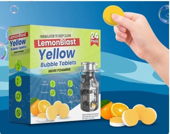 LemonBlast Yellow Bubble Tablets – Powerful Drain & Disposal Cleaner (24 Tablets)