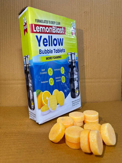 LemonBlast Yellow Bubble Tablets – Powerful Drain & Disposal Cleaner (24 Tablets)