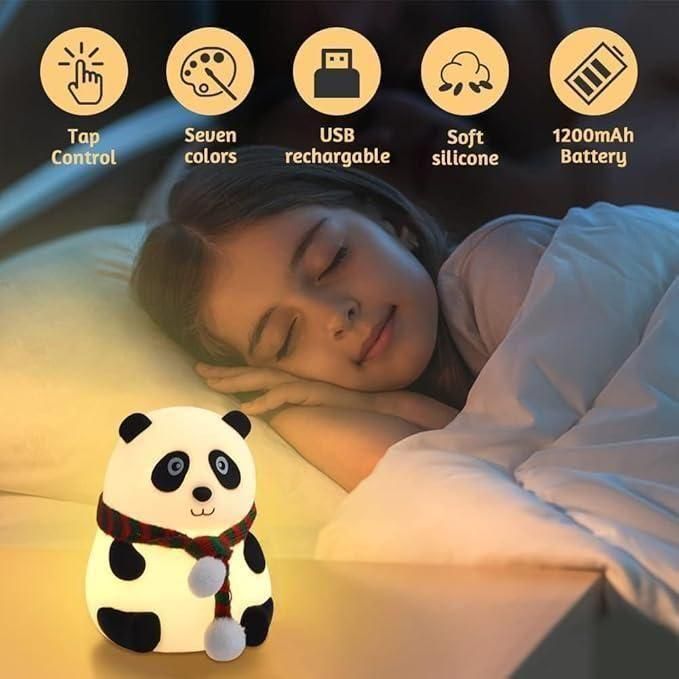Cute Panda Touch Silicone Night Lamp – 7 Color LED (Rechargeable)