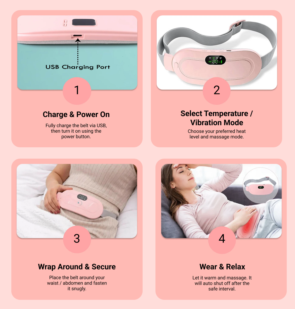 WarmEase Pro Portable Cordless Menstrual Heating Pad - Period Cramp Massager