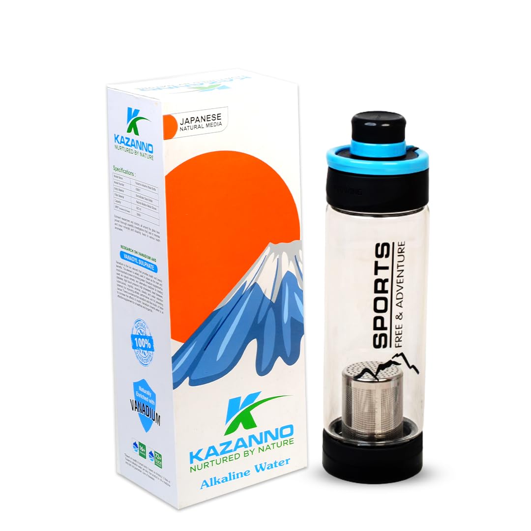 Kazanno Alkaline Water Bottle | 600 ML | Borosilicate Glass Bottle | Ph Level Upto 9.5 | Get negative ORP Water