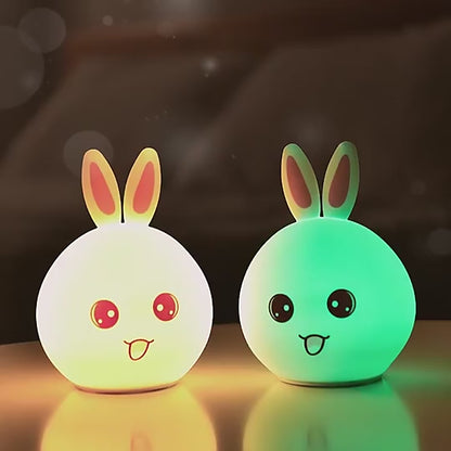 Cute Bunny Silicone Night Lamp – 7 Color Touch Light (USB Rechargeable)